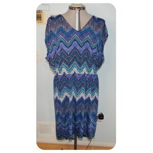 Christine V Plus Size 4X Blue Dress Faux Bead Chevron Summer Hi Low Sundress